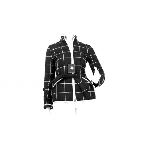 Woman jacket with zip pockets and belt with buckle. Woman jacket with zip pockets and belt with buckle.