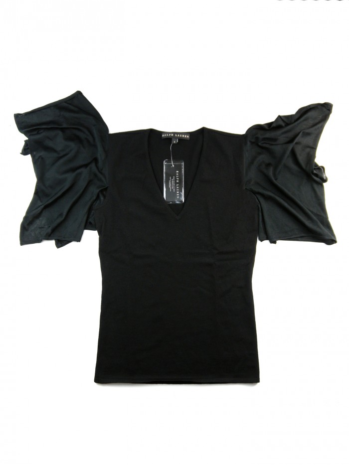 Ralph Lauren Black Label Maglia Donna Volant Nero Ralph Lauren Black Label Maglia Donna Volant Nero