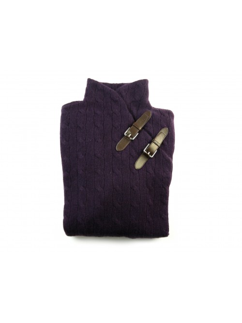 Ralph Lauren Black Label Maglia Donna Wrap Mock NK Trecce Prugna