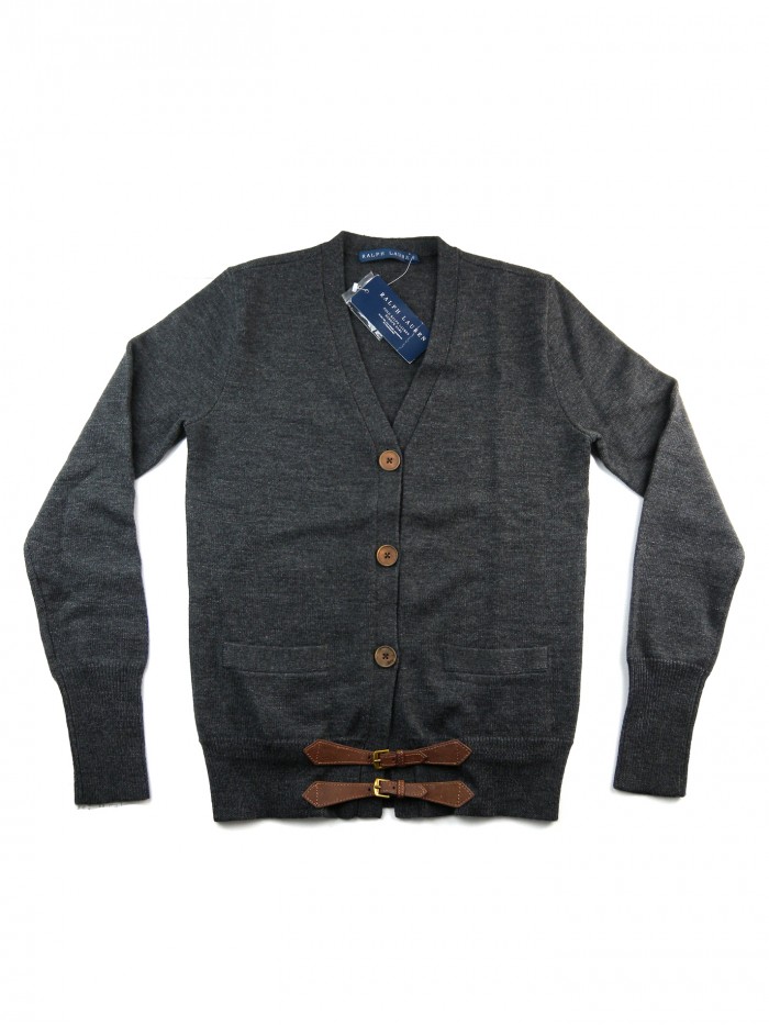 Ralph Lauren Cardigan Woman Buckles Merino Gray Ralph Lauren Cardigan Woman Buckles Merino Gray