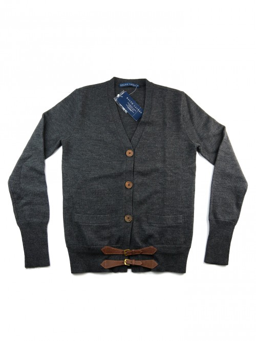 Ralph Lauren Cardigan Woman Buckles Merino Gray Ralph Lauren Cardigan Woman Buckles Merino Gray