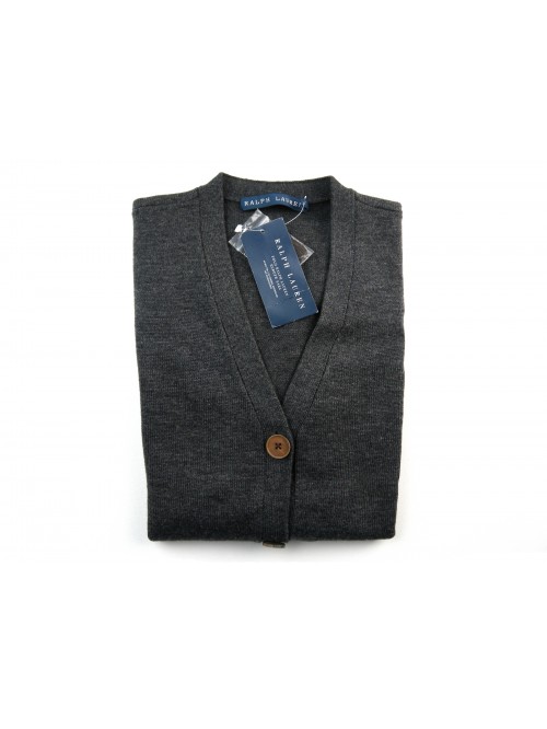 Ralph Lauren Cardigan Donna Fibbie Merino Grigio