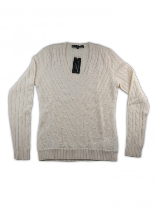 Ralph Lauren Black Label Maglia Donna Mited V-Neck Cable Panna