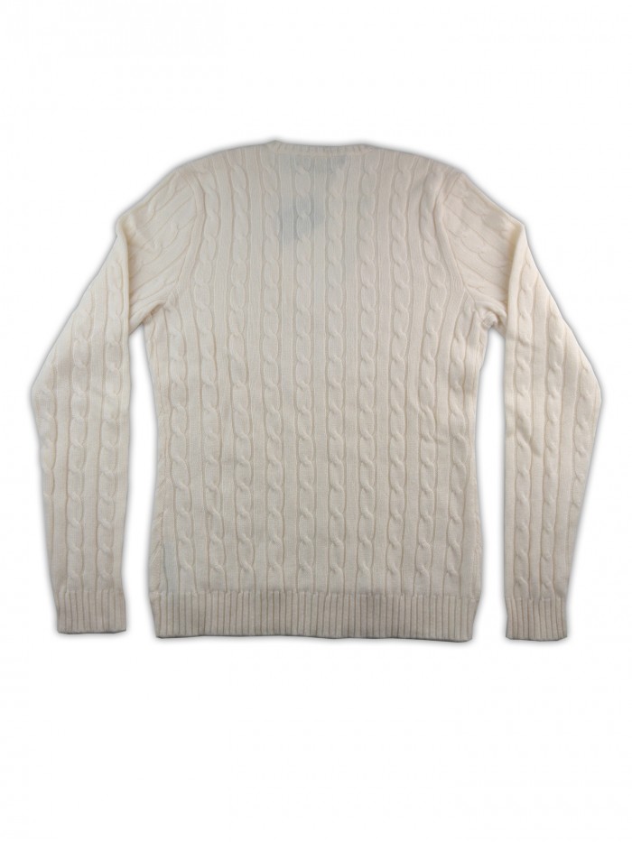 Ralph Lauren Black Label Sweater Woman Mited V-Neck Cable Cream