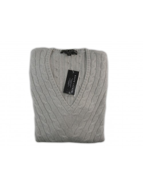 Ralph Lauren Black Label Women's Shirt Mited V-Neck Cable Pearl