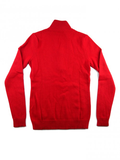 Ralph Lauren Black Label Sweater Woman High Neck Slit Front Top Red