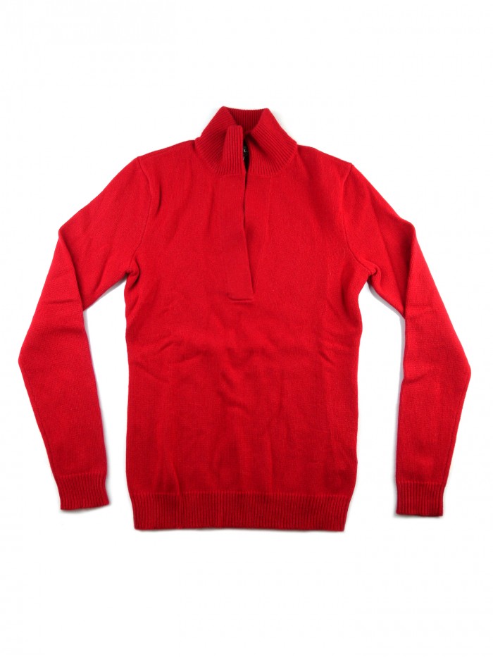 Ralph Lauren Black Label Sweater Woman High Neck Slit Front Top Red