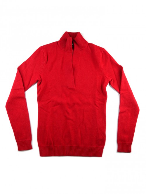 Ralph Lauren Black Label Sweater Woman High Neck Slit Front Top Red