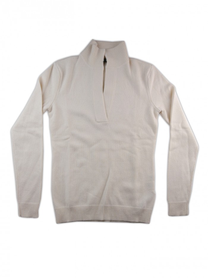 Ralph Lauren Black Label Maglia Donna High Neck Slit Front Top Panna Ralph Lauren Black Label Maglia Donna High Neck Slit Front Top Panna