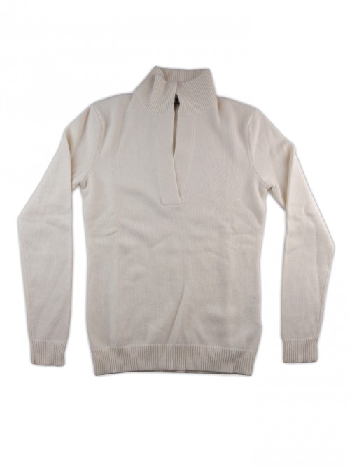 Ralph Lauren Black Label Sweater Woman High Neck Slit Front Top Cream Ralph Lauren Black Label Sweater Woman High Neck Slit Front Top Cream