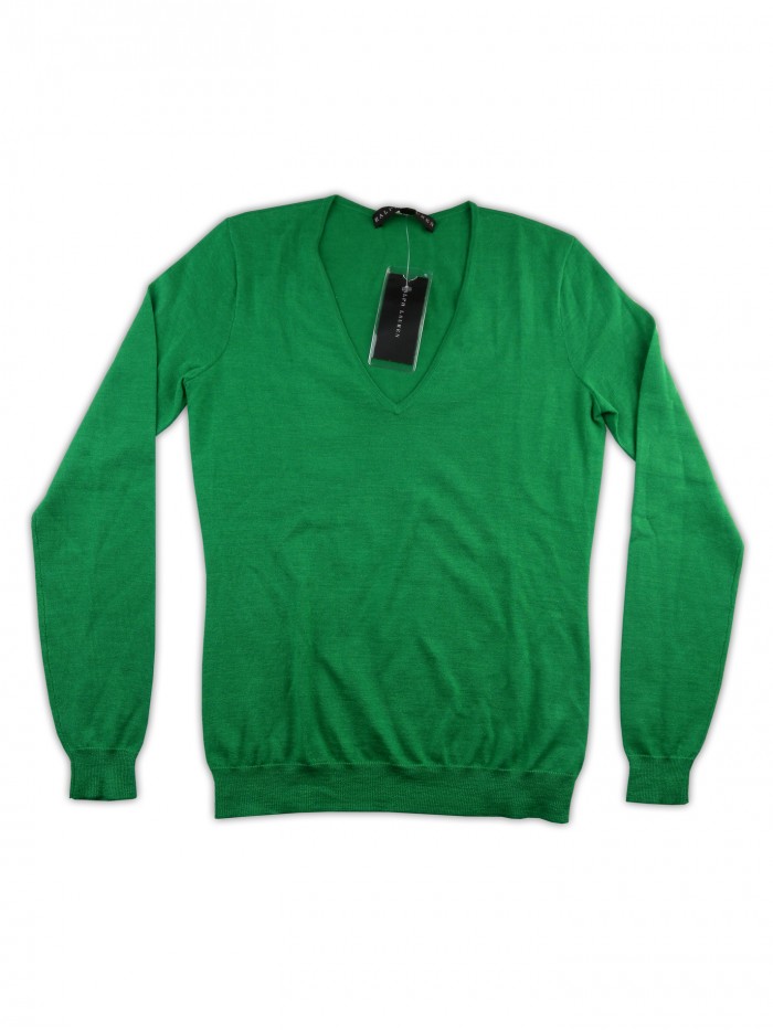 Ralph Lauren Black Label Maglia Donna V-Neck Verde Bandiera Ralph Lauren Black Label Maglia Donna V-Neck Verde Bandiera