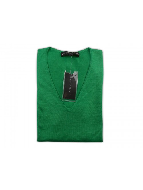 Ralph Lauren Black Label Women's Green Flag V-Neck Sweater