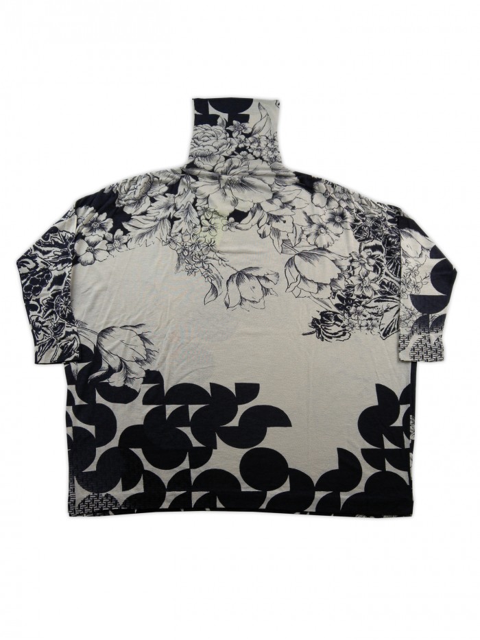 Etro Sweater Woman Mod. 18988 Black / Beige Floral Turtleneck