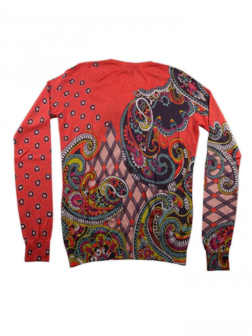 Etro Sweater Woman Mod. 18715 V-Neck Fantasy / Coral / Multicolor