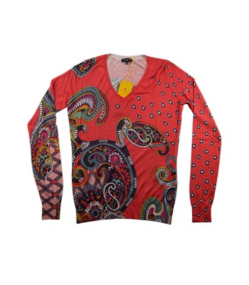 Etro Sweater Woman Mod. 18715 V-Neck Fantasy / Coral / Multicolor