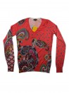 Etro Sweater Woman Mod. 18715 V-Neck Fantasy / Coral / Multicolor