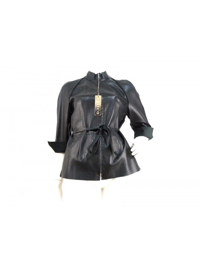 Artico Elegant 3/4 Leather Woman Jacket Black Artico Elegant 3/4 Leather Woman Jacket Black