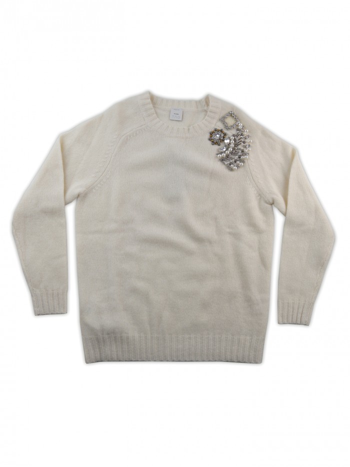 Pinko Maglia Donna Mod. Corinto Perline e Paillettes Panna Pinko Maglia Donna Mod. Corinto Perline e Paillettes Panna