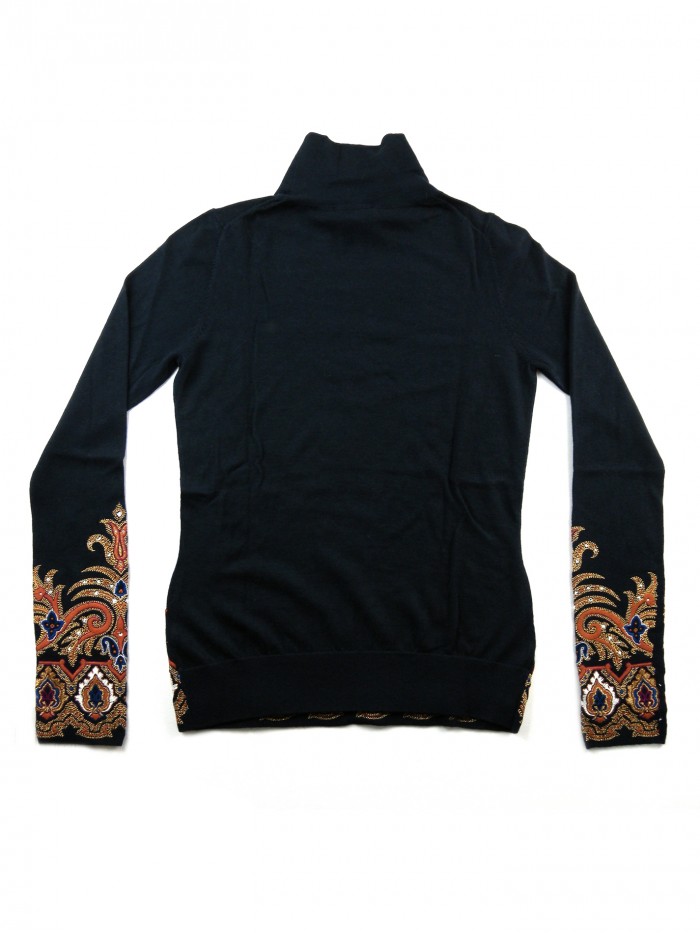 Etro Woman Sweater Mod. 19089 Symmetrical Pattern Embroidery Turtleneck