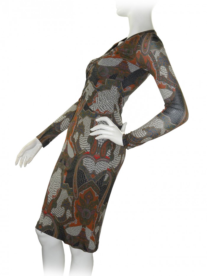 Etro Dress Woman Mod. 15443 Slim V-Neck Fantasy