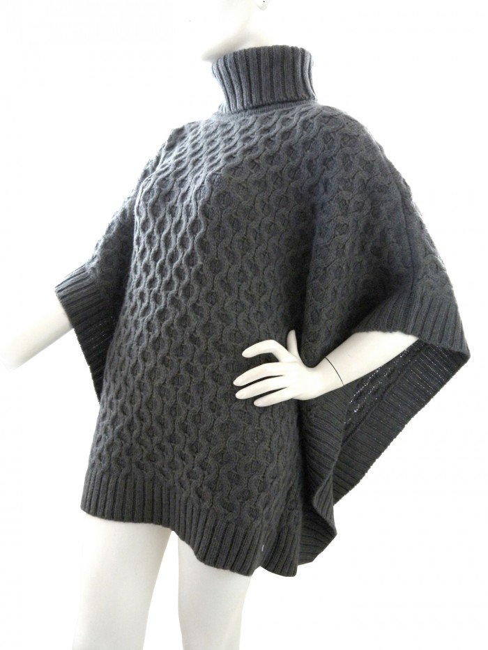 Michael Kors Women's Gray Braided Turtleneck Cape