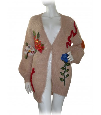 Ki Who Are You Woman Cardigan Over Powder Floral Inserts