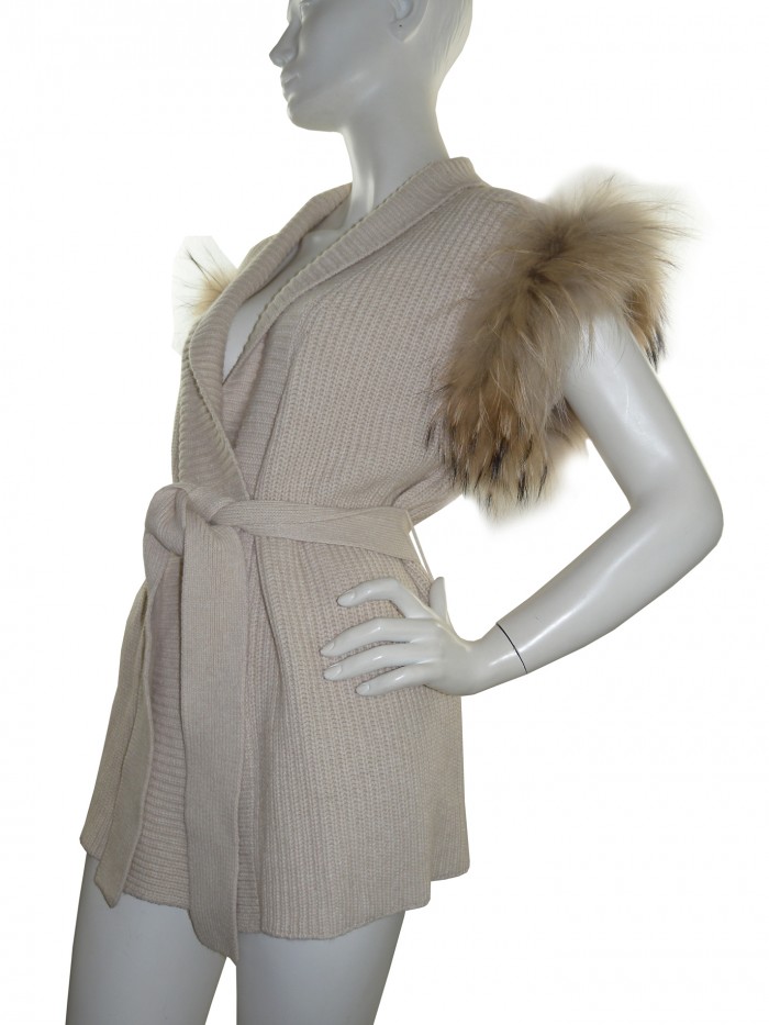 Blugirl Gilet Donna Smanicato Pelliccia Beige