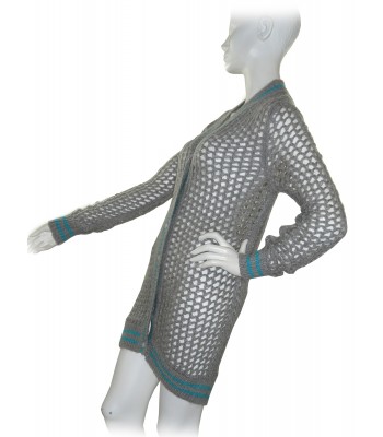 Ermanno Scervino Women's Gray / Turquoise Mesh Cardigan 2
