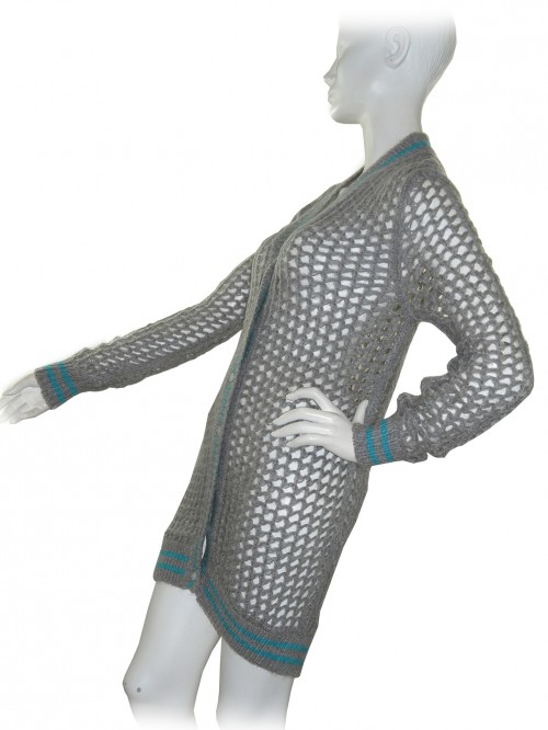 Ermanno Scervino Women's Gray / Turquoise Mesh Cardigan