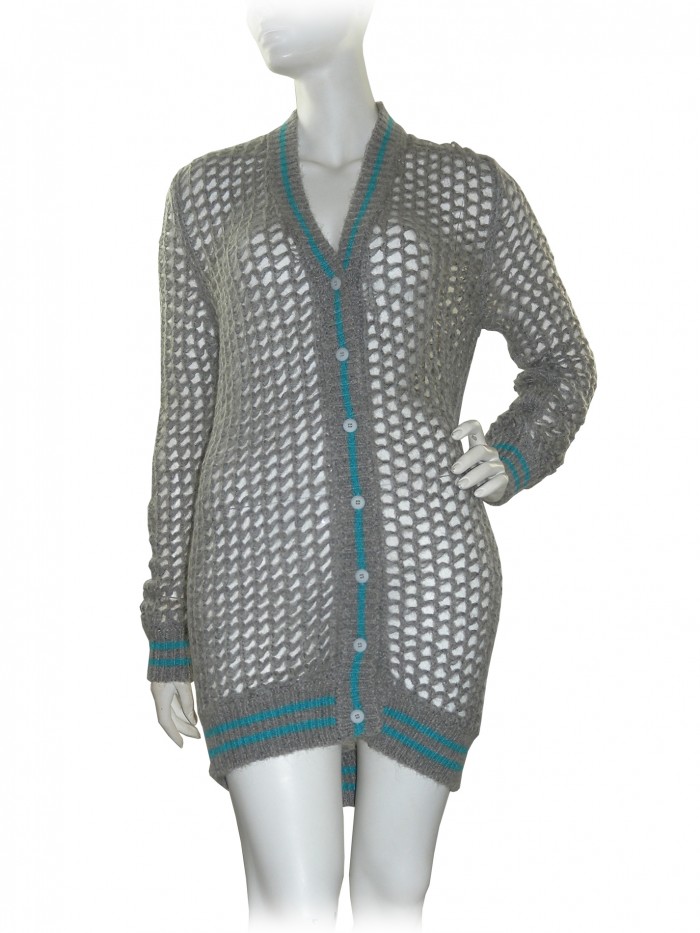 Ermanno Scervino Women's Gray / Turquoise Mesh Cardigan Ermanno Scervino Women's Gray / Turquoise Mesh Cardigan