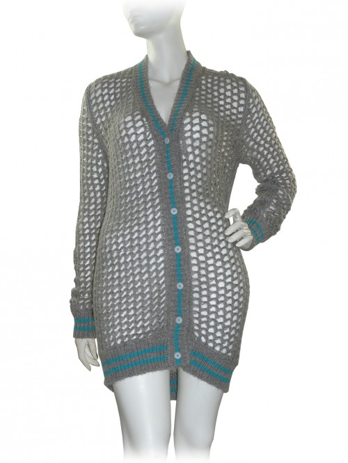 Ermanno Scervino Women's Gray / Turquoise Mesh Cardigan Ermanno Scervino Women's Gray / Turquoise Mesh Cardigan