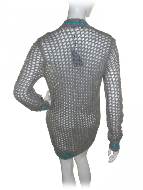 Ermanno Scervino Women's Gray / Turquoise Mesh Cardigan