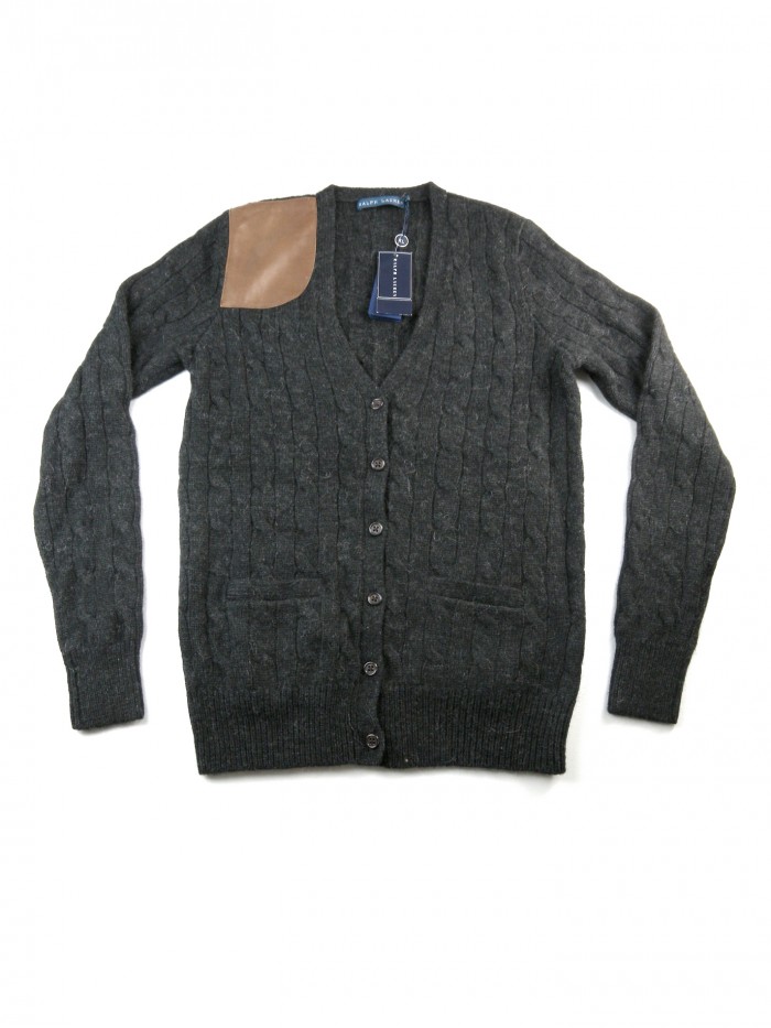 Ralph Lauren Cardigan Donna Trecce Toppa Pelle Antracite Ralph Lauren Cardigan Donna Trecce Toppa Pelle Antracite