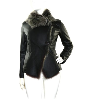 Créer Cuìr Woman Short Leather Jacket Mod. Pamela Floral Black