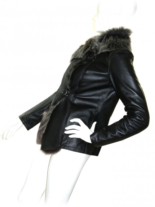 Créer Cuìr Giacca Donna Pelle Mod. Pamela Floreale Nero