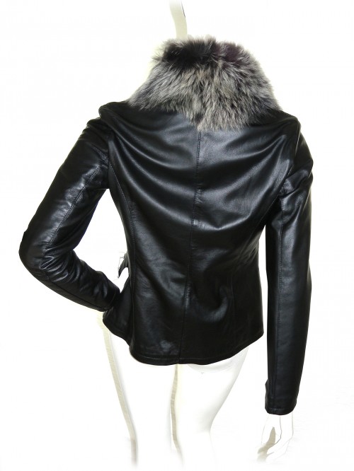 Créer Cuìr Giacca Donna Pelle Mod. Pamela Floreale Nero