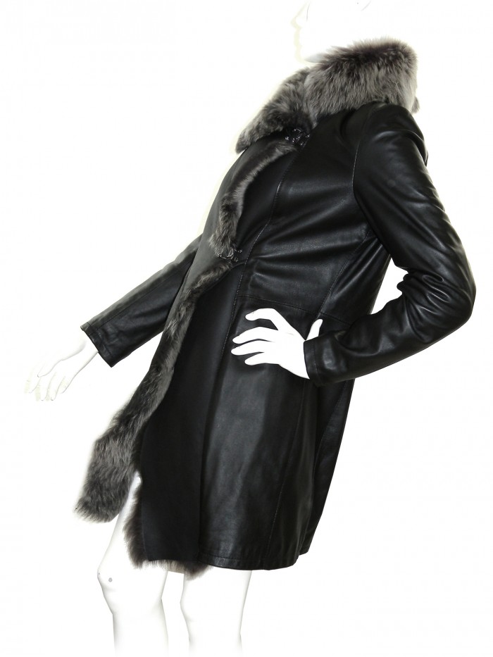 Créer Cuìr Woman Jacket 3/4 Leather Mod. Pamela Floral Black