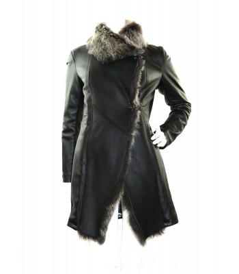 Créer Cuìr Giacca Donna 3/4 Pelle Mod. Pamela Floreale Nero