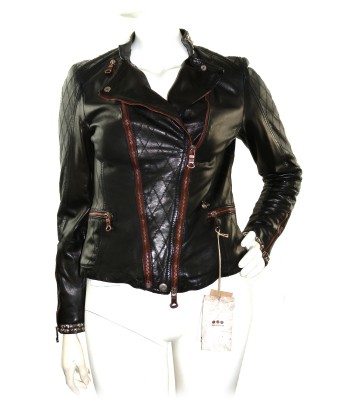 Delan Giubbotto Donna Pelle Chiodo Biker Testa di Moro Scuro 2