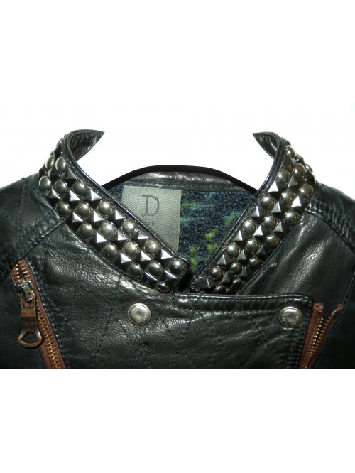 Delan Woman Leather Jacket Nail Biker Dark Brown