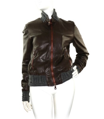 Delan Woman Leather Bomber Jacket Brown / Gray