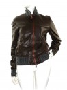 Delan Woman Leather Bomber Jacket Brown / Gray