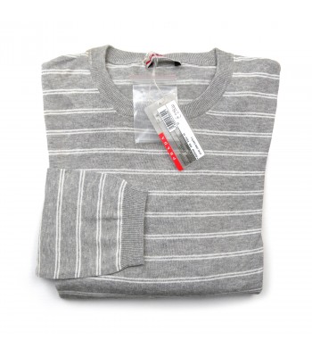 Prada Men's Sweater Mod. SMM448 Striped Gray and White