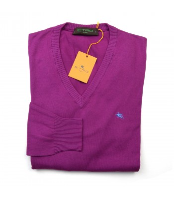 Etro Maglia Uomo Mod. 141369067 V-Neck COL 401 Magenta Scuro