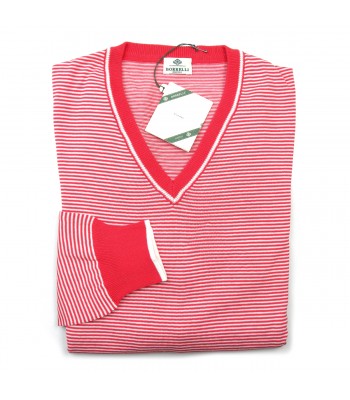 Luigi Borrelli Sweater Man Mod. BB28193 COL 26340 Striped Coral / White