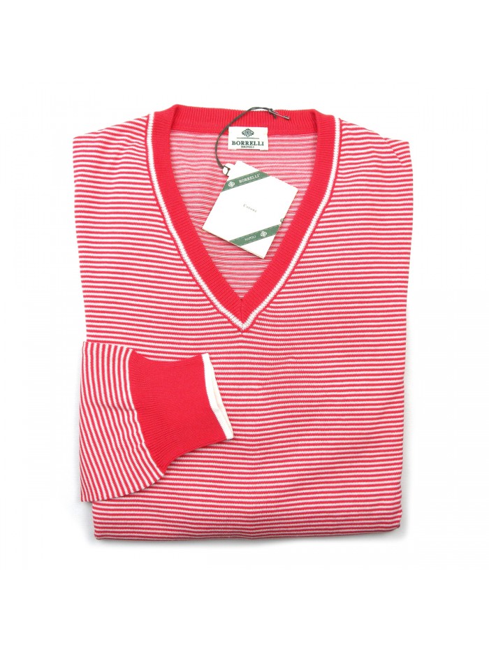 Luigi Borrelli Maglia Uomo Mod. BB28193 COL 26340 Rigato Corallo/Bianco