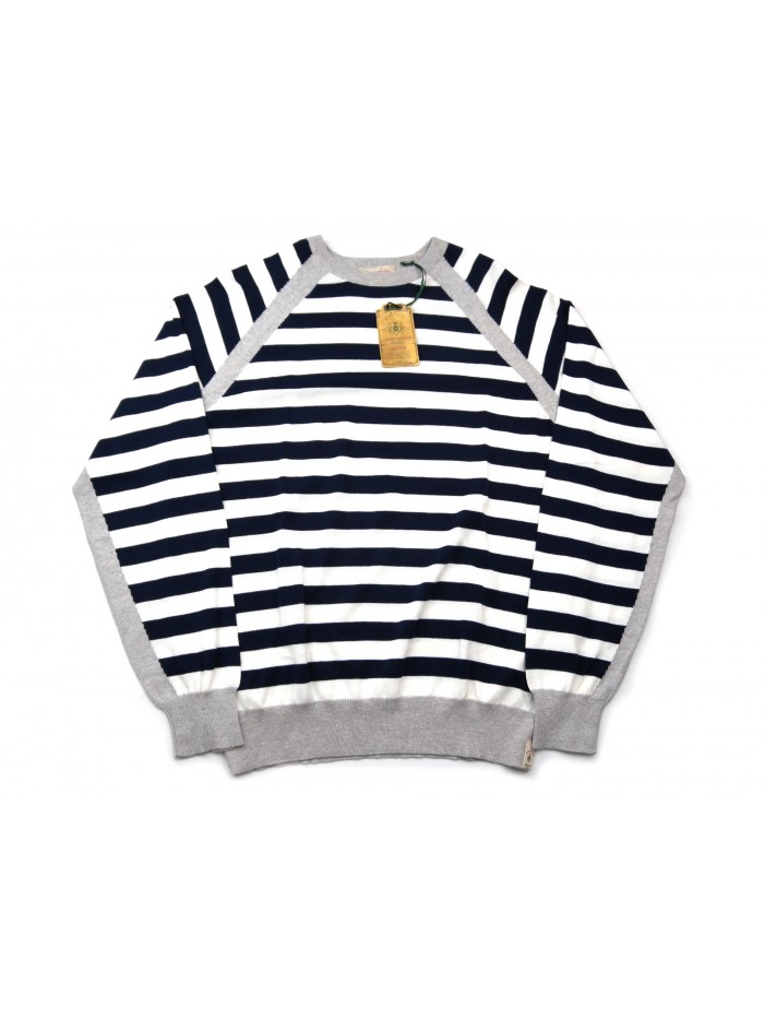 Luigi Borrelli Maglia Uomo Mod. BB281822 COL 26580 Rigato Raglan Blu/Bianco/Grigio