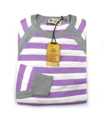 Luigi Borrelli Sweater Man Mod. BB281822 COL 26460 Striped Raglan Wisteria / White / Gray