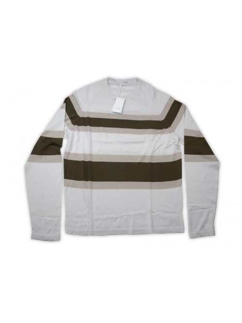 Malo Sweater Man Mod. RE28N2E0006EB486 Horizontal Bands Beige / Taupe