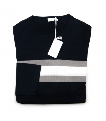 Malo Sweater Man Mod. RE28NEE0006EB48708 Horizontal Bands Gray / Cream / Blue
